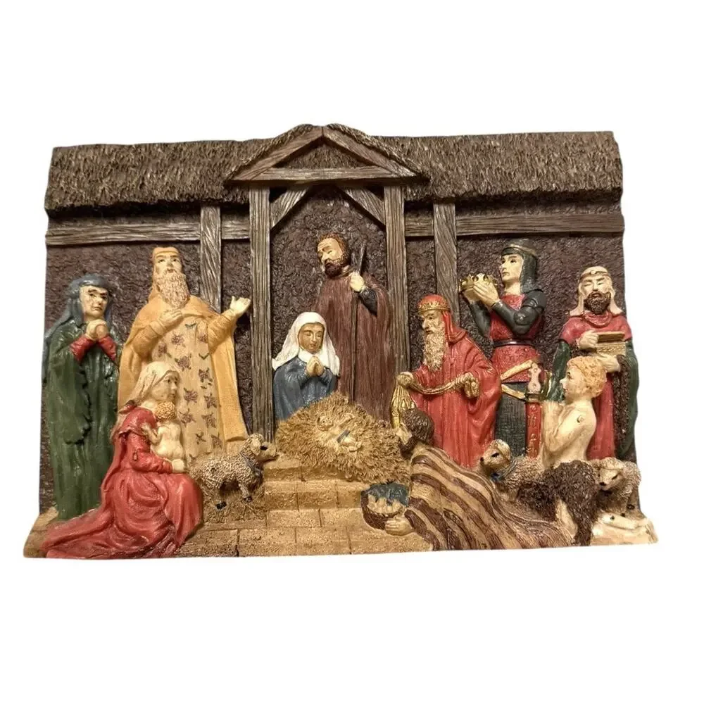VINTAGE NATIVITY 3D WALL Decor Plaque HAND PAINTED Poly Stone FAST SHIP 3323-41